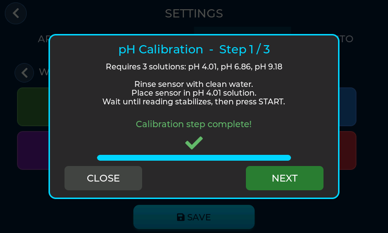 pH Calibration Step Complete