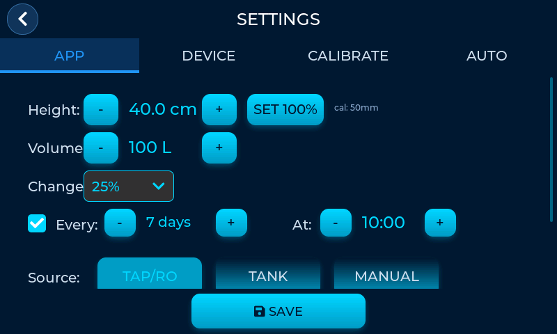 AquaHub Settings App Tab